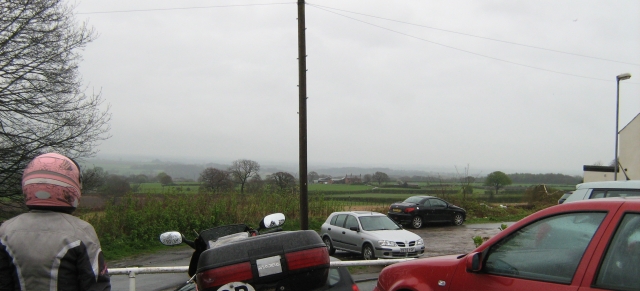 looking out over rolling countryside in the mist and the rain, from the travellers rest car park frodsham